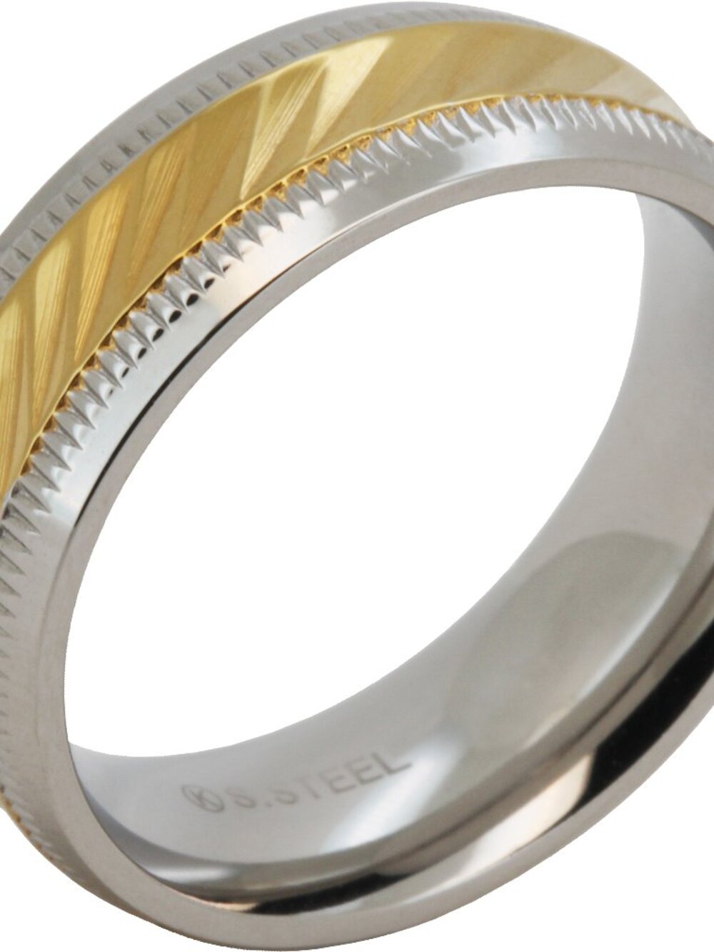 316L Stainless Steel 18k Gold Plated 7.5mm TwoTone Diamond-Cut Faceted Band Ring